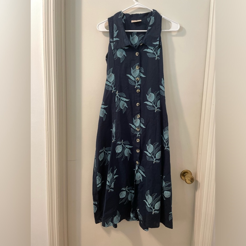 Bombay Paisley by Westside Navy Fruit Print
Linen/Cotton Sleeveless Dress